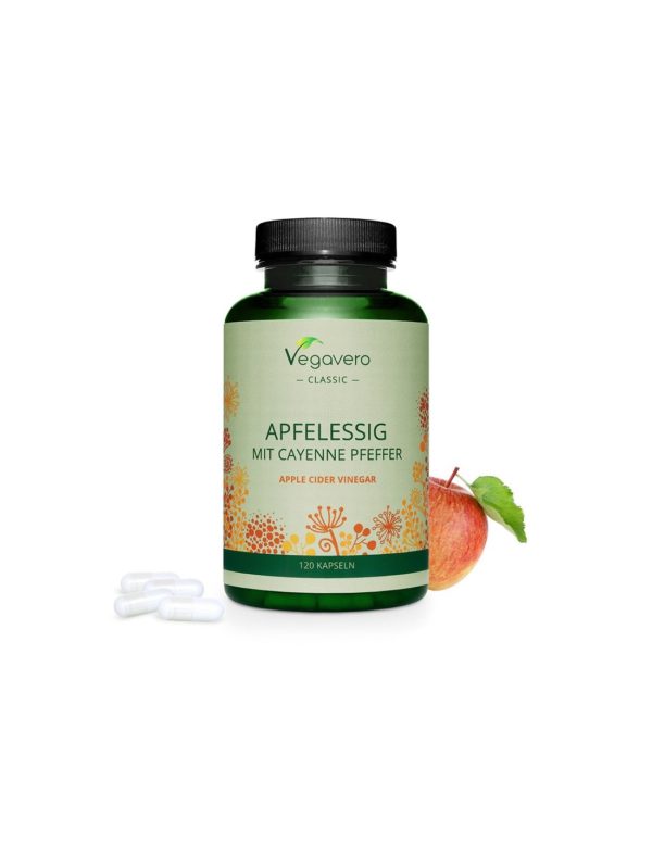 Apfelssig mit Cayenne Pfeffer – Ябълков оцет + лют червен пипер, 120 капсули Vegavero