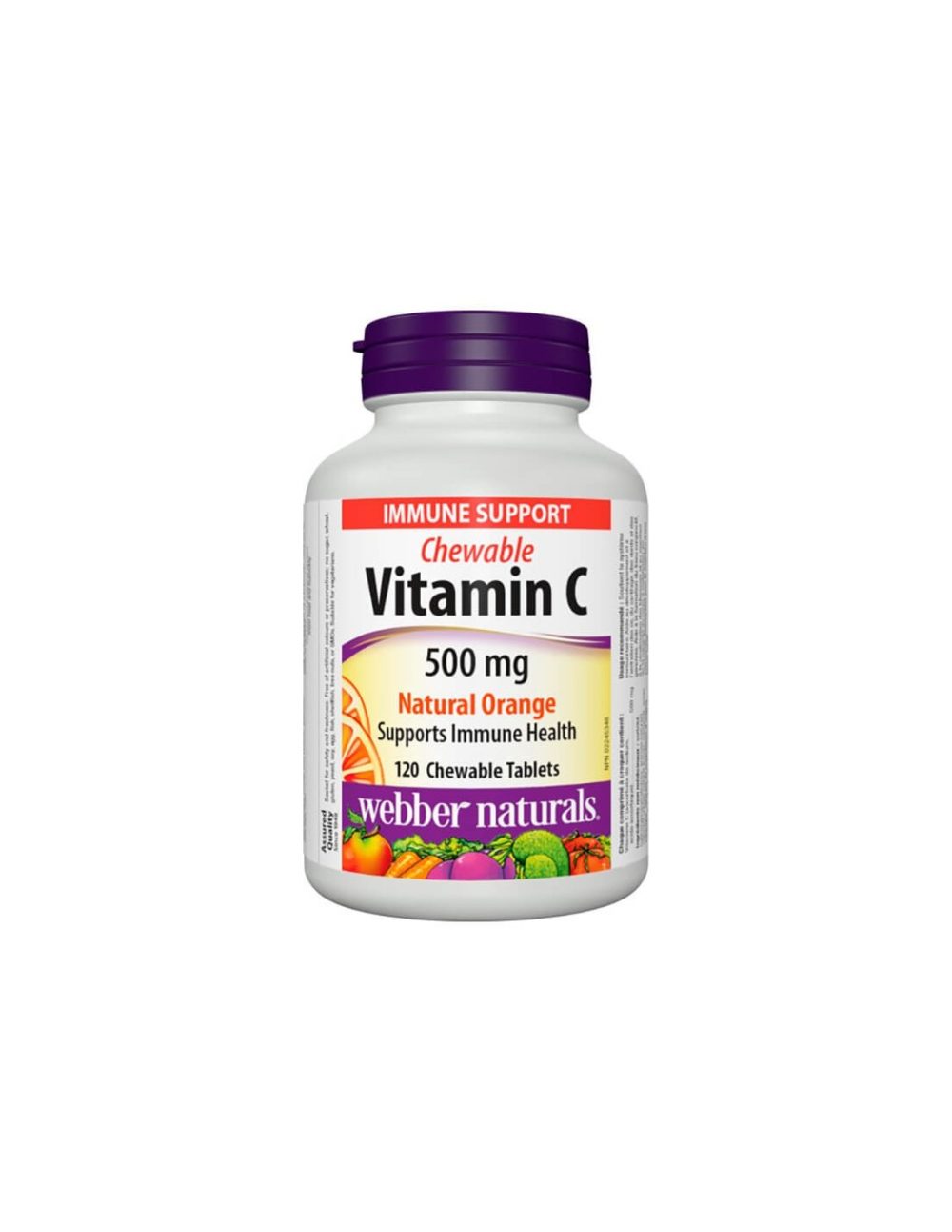 Chewable Vitamin C Natural Orange – Витамин С 500 mg, 120 дъвчащи таблетки с вкус на портокал Webber Naturals