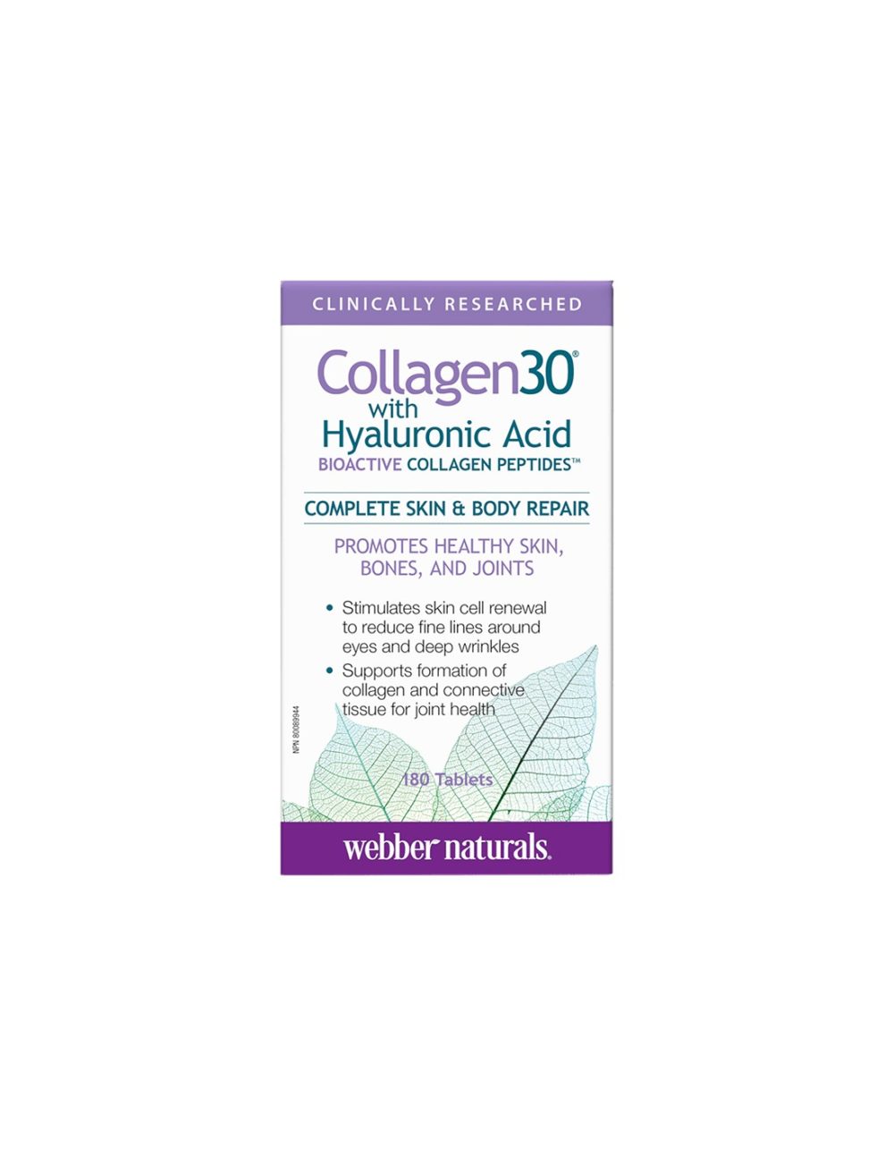 Collagen30® with Hyaluronic Acid / Колаген (биоактивни колагенови пептиди) с хиалуронова киселина, 180 таблетки Webber Naturals