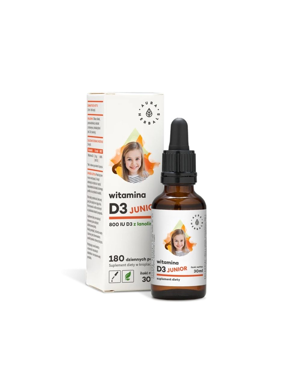 Имунна и костна система – Витамин D3 (800 IU)  – за деца и възрастни, 30 ml капки Aura Herbals