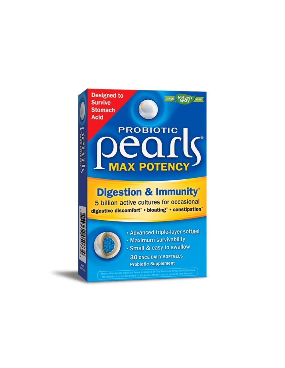 Probiotic Pearls Max Potency Digestion & Immunity / Пърлс пробиотик храносмилане и имунитет, 30 софтгел капсули Nature’s Way