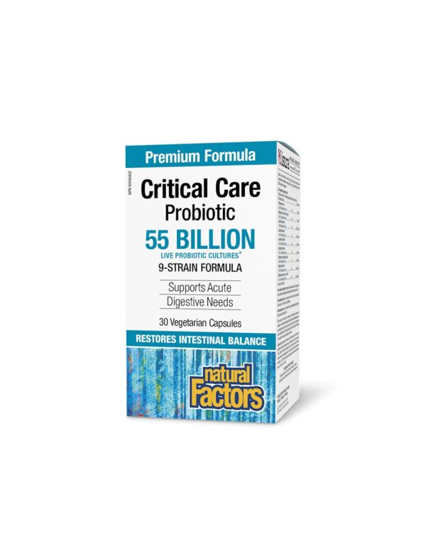 Пробиотик – Critical Care Probiotic, 55 млрд. активни пробиотици, 9 щама формула, 30 V-капсули Natural Factors