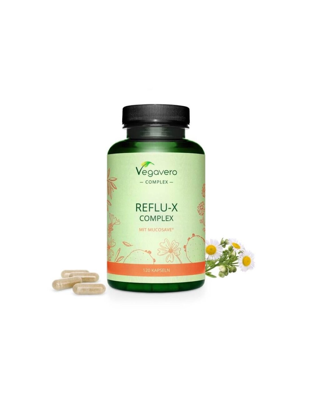 Reflu-X Complex mit Mucosave/ Билкова смес срещу киселинен рефлукс, 120 капсули, 100% Vegan Vegavero