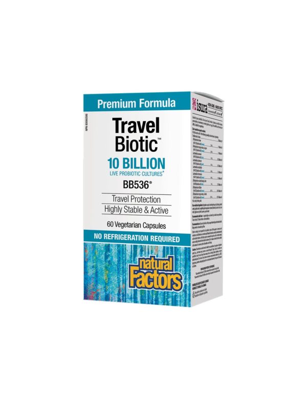Travel Biotic™ BB536® – Пробиотик (подкрепа при далечни пътувания), 10 млрд. активни пробиотици, 60 капсули Natural Factors