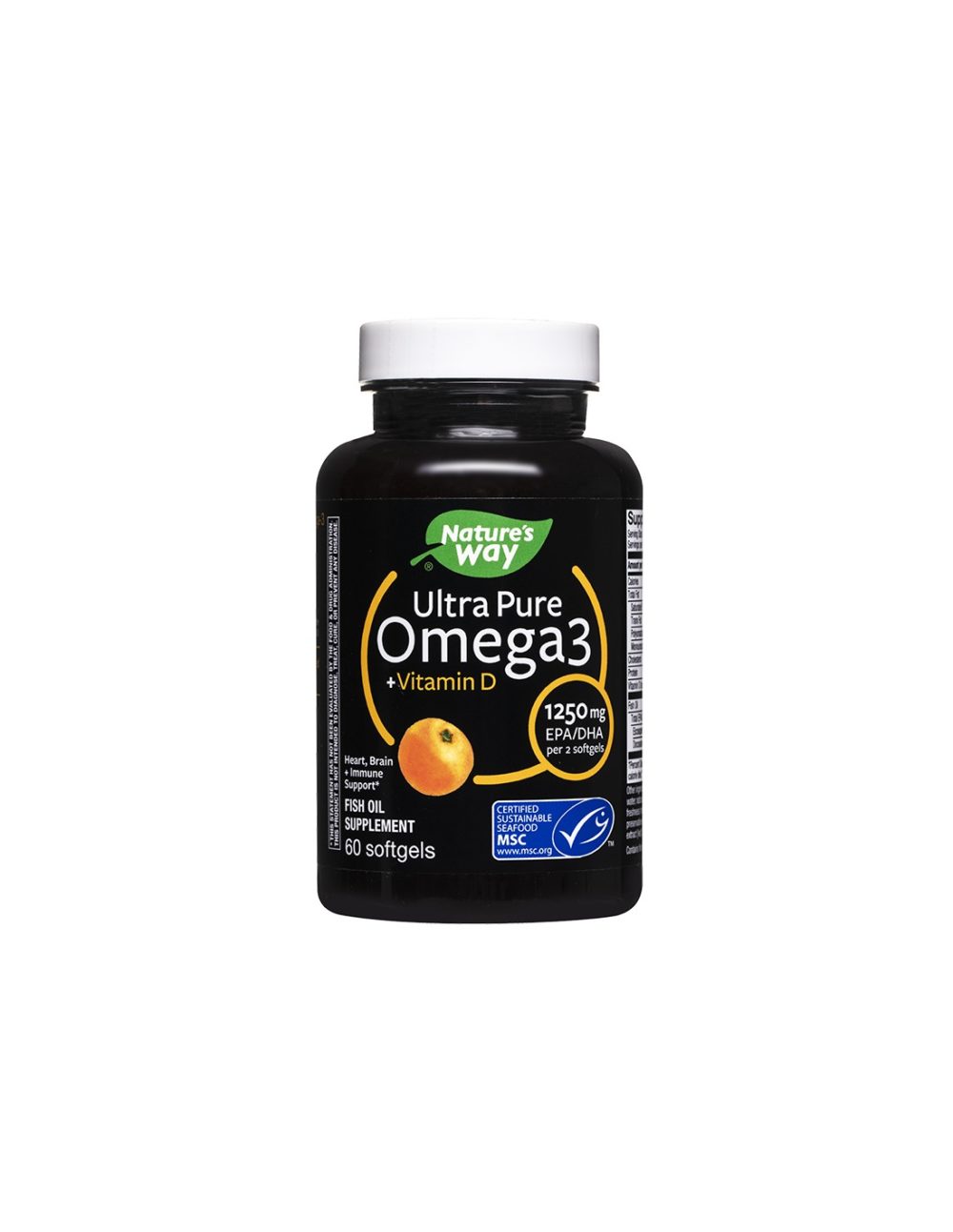 Ultra Pure Omega-3 + Vitamin D3- Ultra Pure Омега-3 1250 mg + Витамин D3 1000 IU, 60 софтгел капсули Nature’s Way