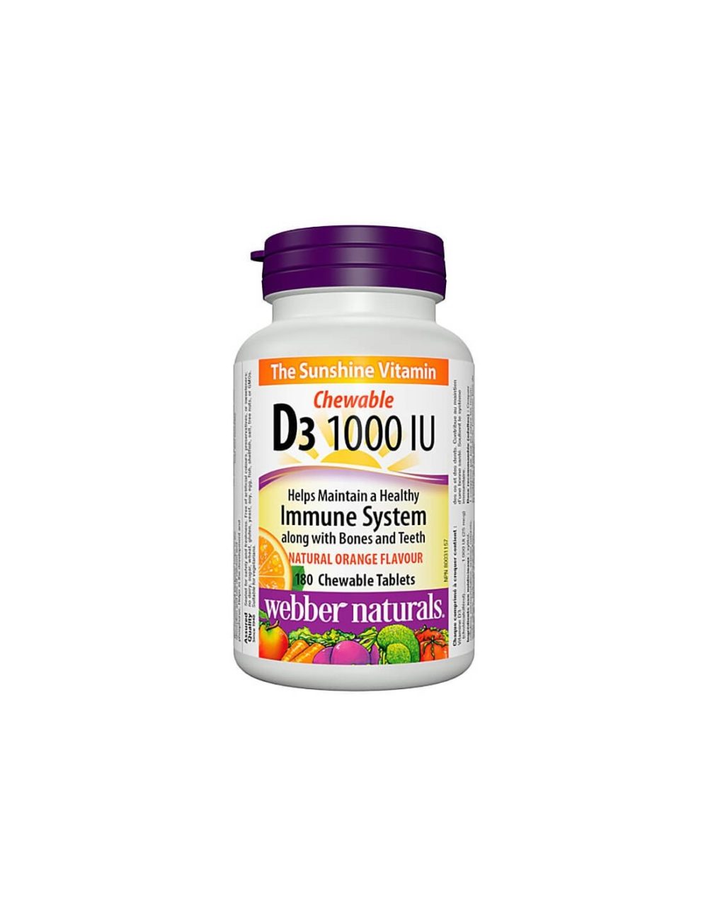 Здрави кости и зъби – Витамин D3 1000 IU, 180 дъвчащи таблетки Webber Naturals