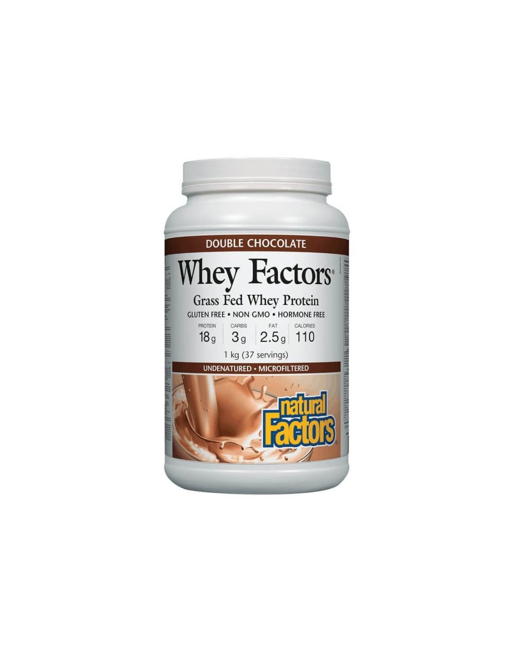 Whey Factors® Grass Fed Whey Protein – Суроватъчен протеин изолат с вкус на шоколад, 1 kg прах Natural Factors