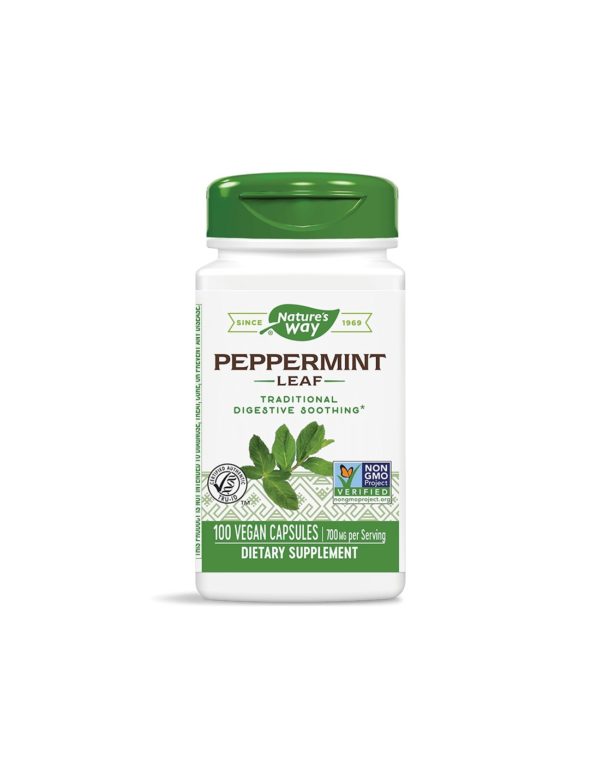 Peppermint Leaf – Мента (лист) – за успокояване на раздразненото дебело черво 350 mg, 100 капсули Nature’s Way