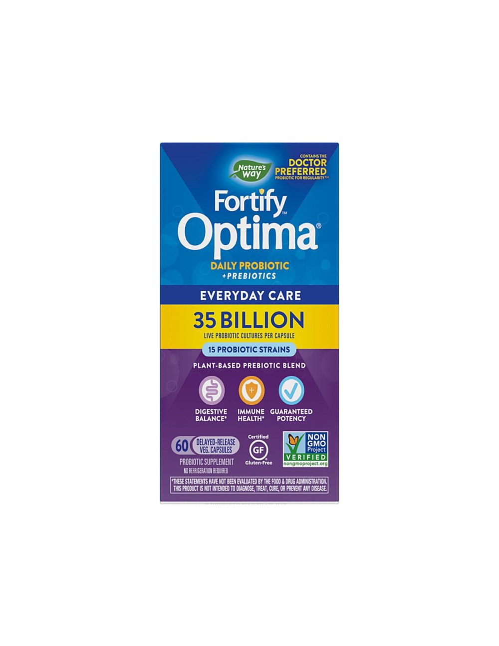 Fortify™ Optima® Daily Probiotic + Prebiotic – Фортифай пробиотик + пребиотици, 35 милиарда активни пробиотици, 60 капсули Nature’s Way